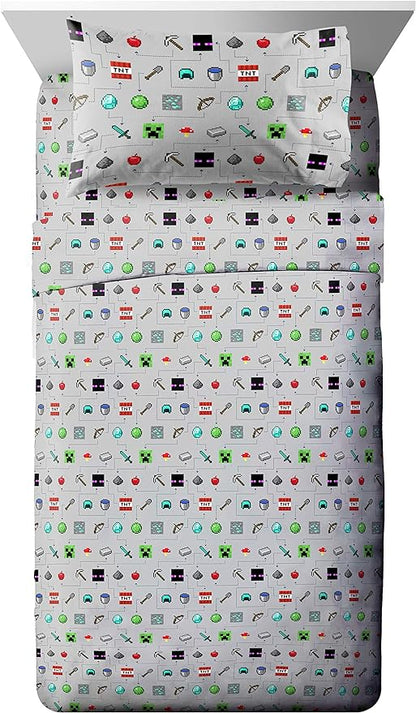 Jay Franco Minecraft Monster Hunters 4 Piece Twin Bed Set - Includes Reversible Comforter & Sheet Set - Bedding Features Creeper - Super Soft Fade Resistant Microfiber (Official Minecraft Product)