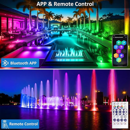 T-SUN Pond Lights LED Underwater 16M Colors with App and Remote 4 Pack | IP68 Waterproof,Dimmable,Timer,Color Changing Fountain Lights led Underwater Pond Lights for Outdoor Pond Koi Aquarium Garden