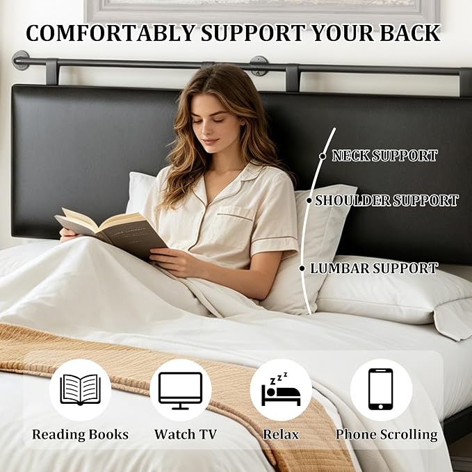 BSHOMGI Queen Headboard Only, Wall Mounted Hanging Upholstered Bed Head Board Sturdy and Durable Solid Wood Bed headboard, Fabric Headboards Adjustable(Black, Queen)