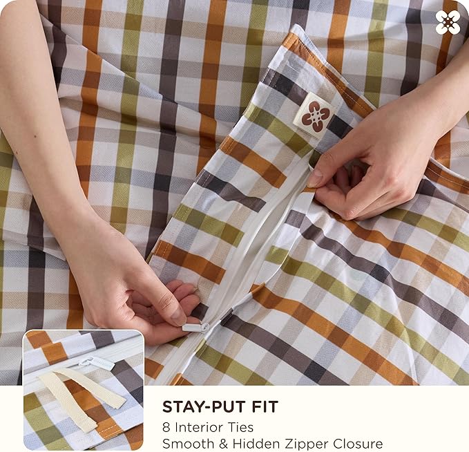 Bedsure Gingham Duvet Cover Queen Size - 100% Cotton Reversible Classic Warm Plaid Pattern Duvet Cover Set, 3 Pieces Soft & Breathable PureWoven Bedding Set with 2 Pillow Shams (Warm Plaid 90"x90")