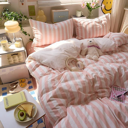 EAVD Pink Striped Duvet Cover Twin XL Soft Washed Microfiber Pink White Vertical Striped Bedding Set with 2 Pillowcases Modern Farmhouse Geometric Pattern Duvet Cover with Zipper Closure