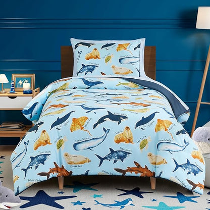 Twin Comforter Set for Boys Kids - 5 Pieces Glow in The Dark Ocean Animals Twin Bedding Sets for Kids, Ultra Soft Bed in A Bag with Sheets