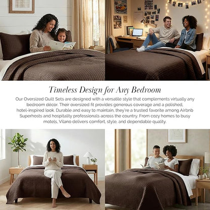 Southshore Fine Living, Inc. Full/Queen Quilt Bedding Set, Comfy Microfiber Coverlet, Queen Size Bedspread, Stain and Pet Hair Resistant Bedding, Full Size Quilt Set w/2 Shams, Chocolate Brown