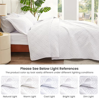 Love's cabin Quilts for Queen Bed White Bedspreads - Soft Bed Summer Lightweight Bedspread Comforter - Modern Style Wave Pattern Coverlet for All Season - 3 Pieces (1 Quilt, 2 Pillow Shams)