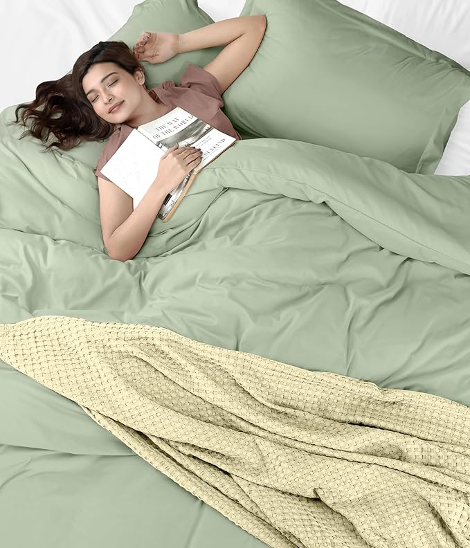 Utopia Bedding Duvet Cover King Size - 3 Piece with Zipper Closure - 1 Comforter Cover 104X90 Inches & 2 Pillow Shams 20X36 Inches (Sage) Comforter Not Included