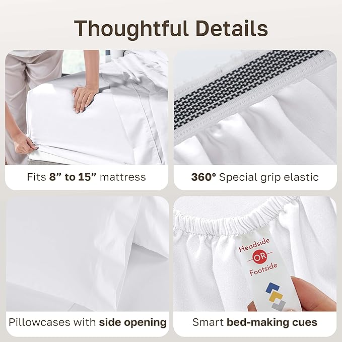 California Design Den Split King Sheets Sets for Adjustable Bed - 1000 Thread Count Sateen, Thick and Natural 100% Cotton Bed Sheets, Deep Pockets, Durable Bedding Set - White