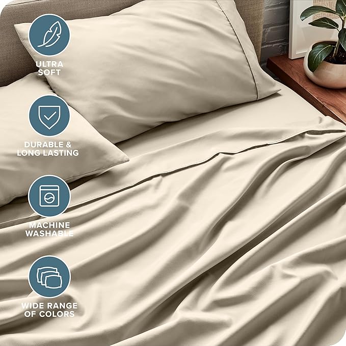 Bare Home Split King Sheet Set - 1800 Ultra-Soft Microfiber Bed Sheets - Double Brushed - Deep Pockets - Easy Fit - 5 Piece Set - Bedding Sheets & Pillowcases (Split King, Sand)