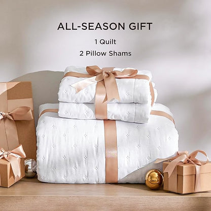 Bedsure California King Quilt - Bright White Bedspread California King Size & Lightweight Comforter, Modern Coverlet with Clover Pattern, Ultra Soft All-Season Bedding, 111x106 Inches | Stitch-Free Quilting, Ultra Soft, Lightweight, Machine Washable, P...