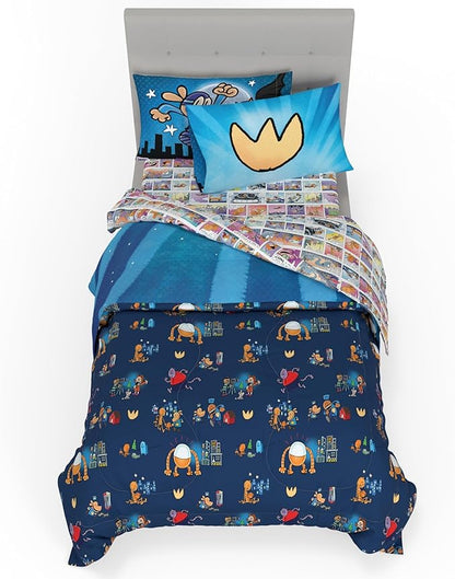 Dog Man Supa Buddies Kids Bedding Set, Twin Size, 4-Piece Super Soft Cozy Reversible Comforter & Sheet Set (Officially Licensed Product) by Franco | Durable, Reversible, Officially Licensed