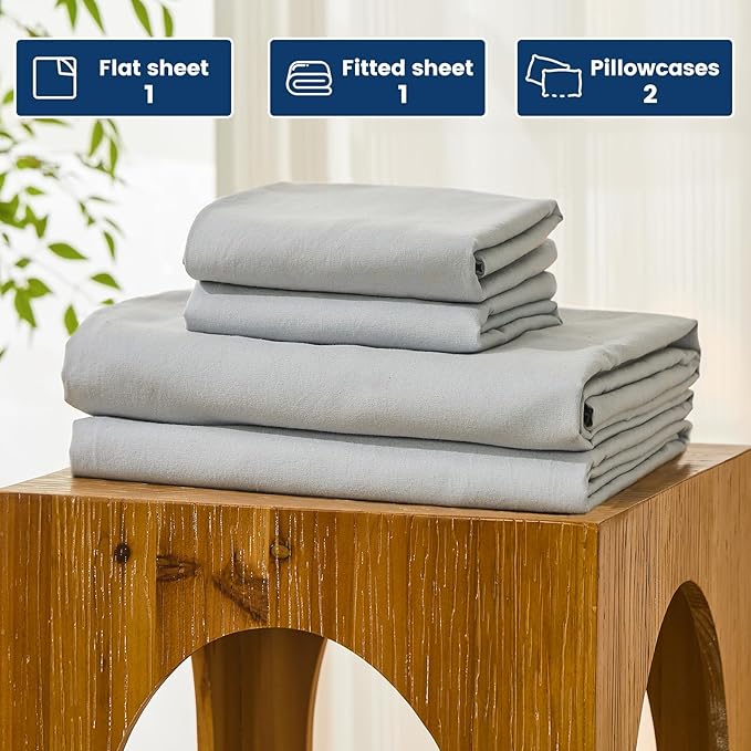 Bedlifes 100% French Pure Linen Sheets Queen Size Breathable and Cooling Flax Sheet Set Soft Durable and Moisture Wicking 16 Inch Deep Pocket-4 Piece(Queen,Grey)