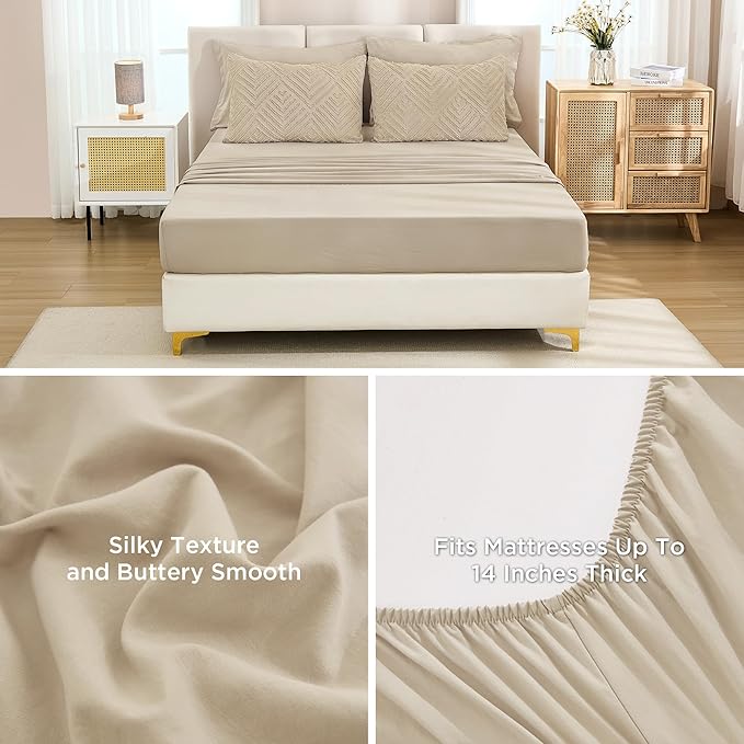 Andency Khaki Super King Plus Size Comforter Set with Sheets - 7 Pieces Bed in a Bag Boho Tufted Bedding Sets Fluffy Lightweight Oversized King Bed Set with Comforter, Sheets, Pillowcases & Shams