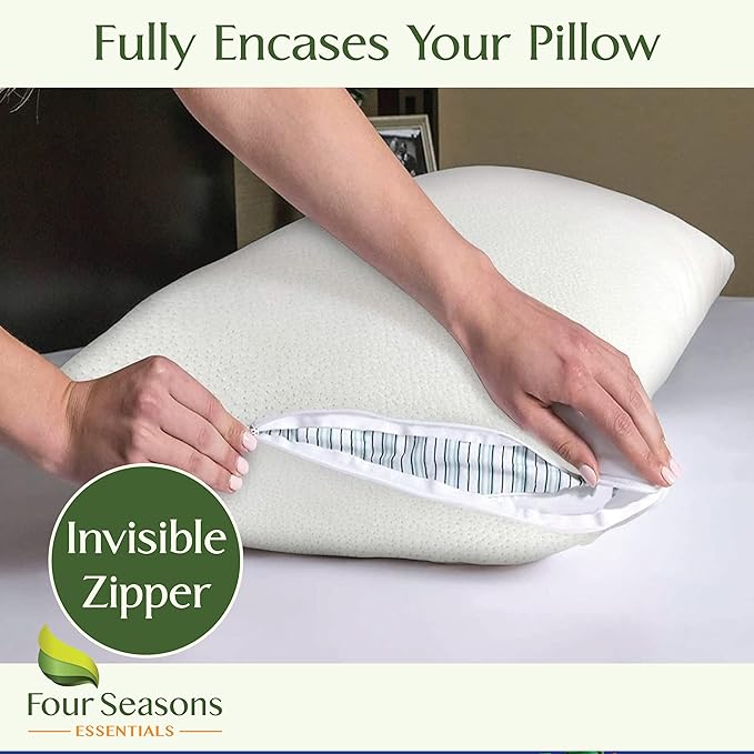 Four Seasons Essentials Body Size Waterproof Pillow Protector (Set of 1) - Natural Viscose derived from Bamboo Pillow Covers - Hypoallergenic Dust Proof Zippered Encasements for 20" x 54" Pillows