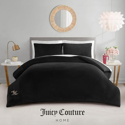 Juicy Couture Black Velour King Comforter Set - 3 Piece Luxury Bedding Ensemble