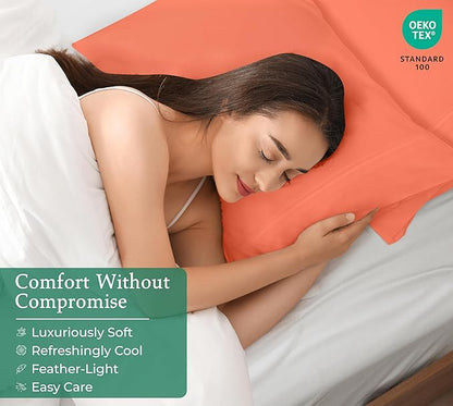 Royale Linens Standard Pillowcase Set of 2 - Bed Pillow Cover - 20"x26" - Coral Pillowcases - 1800 Brushed Microfiber, Wrinkle & Fade Resistant - Soft & Cozy- Standard Size Pillow Case (STD, Coral)