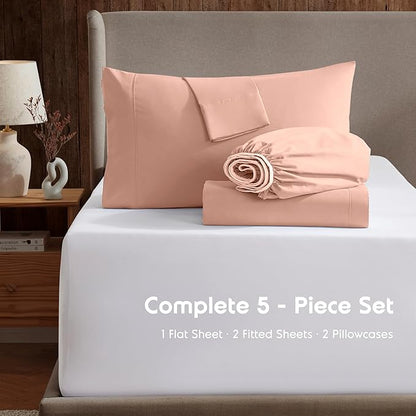 Nestl Split King Sheet Set - 1800 Ultra-Soft Microfiber Bed Sheets - Double Brushed - Deep Pockets - Easy Fit - 5 Piece Set - Bed Sheets & Pillowcases (Split King, Peach Beige)