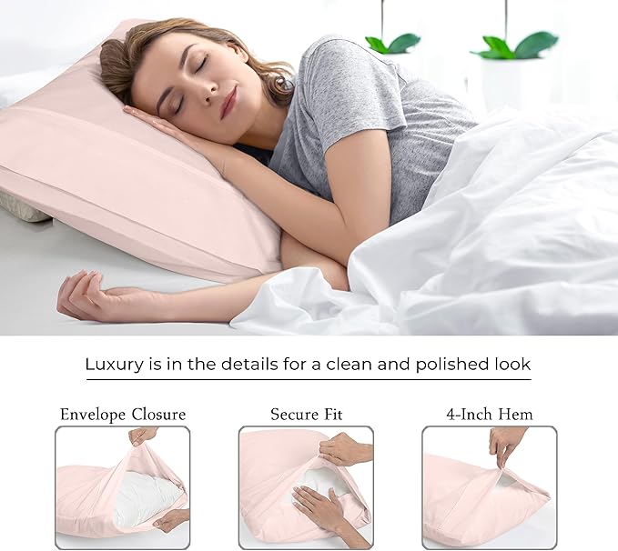 Royale Linens Standard Pillowcase Set of 2 - Bed Pillow Cover - 20"x26" - Pink Pillowcases - 1800 Brushed Microfiber, Wrinkle & Fade Resistant - Soft & Cozy- Standard Size Pillow Case (STD, Pink)