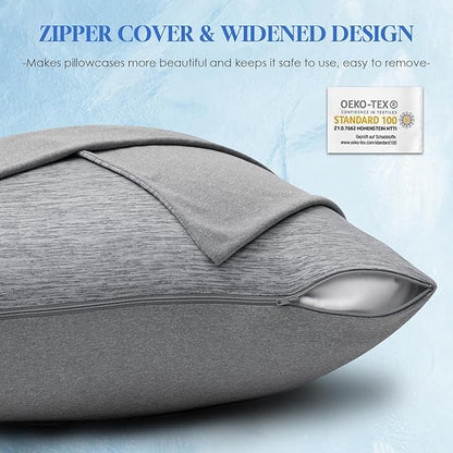 CHOSHOME Cooling Pillow Cases Zipper Pillow Covers Q-Max > 0.45 Zippered Pillowcases for Hot Sleepers, Soft, Breathable, Skin-Friendly, 4 Pack (Standard, 20" x 26", Grey)
