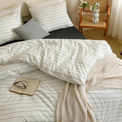 KAREVER White Black Stripes Comforter Twin Striped Bedding Set 3 PCs Comforter Set Twin Size Comforter (68x90 Inches) with 2 Pillowcases (26x26 inches)