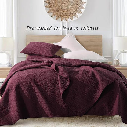 HORIMOTE HOME Burgundy Quilt Set King Size, Lightweight Soft Pre-Washed Microfiber Classic Circle Pattern Bedspread Coverlet, 3 Pieces Quilt Bedding Set with Pillow Shams for All Season, 106x96 inches