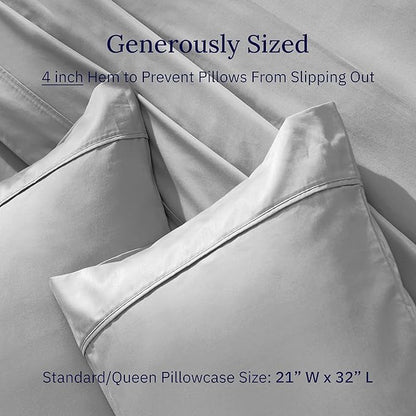 California Design Den Standard Queen Size Pillowcase Set - 400 Thread Count, 100% Cotton Sateen, Set of 2 Pillow Covers, Soft and Breathable - Light Grey