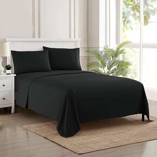 Full Size Sheet Sets - Breathable Luxury Sheets with Full Elastic & Secure Corner Straps Built In - 1800 Supreme Collection Extra Soft Deep Pocket Bedding, Sheet Set, EXTRA DEEP pocket - Full, Black