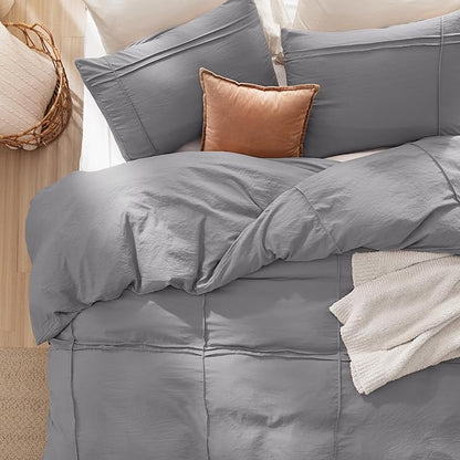 Bedsure Grid Boho Duvet Cover Queen Size - Shabby Chic Tufted Boho Bedding Set, 3 Pieces Shabby Chic Home Bedding for All Seasons, Includes 1 Queen Duvet Cover & 2 Pillowcases (Grey, 90" x 90")