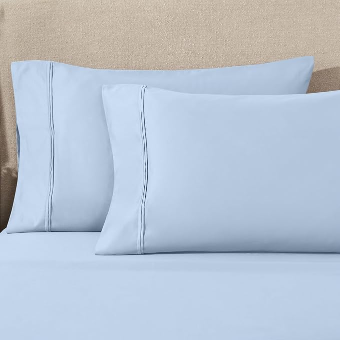 Superior 1200 Thread Count 100% Egyptian Cotton, Soft and Breathable, 2-Piece King Pillowcase Set Solid, Light Blue