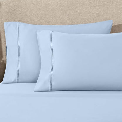 Superior 1200 Thread Count 100% Egyptian Cotton, Soft and Breathable, 2-Piece King Pillowcase Set Solid, Light Blue