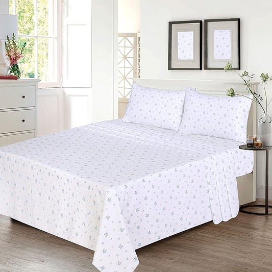 RUVANTI 100% Cotton Sheets – King Size Percale Bedding, Cooling & Breathable Floral Design, Durable with a Crisp, Soft & Comfortable Feel, 16" Deep Pocket, 4-Piece Set, Phulkari