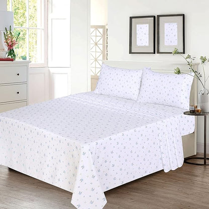 RUVANTI 100% Cotton Sheets – Full Size Percale Bedding, Cooling & Breathable Floral Design, Durable with a Crisp, Soft & Comfortable Feel, 16" Deep Pocket, 4-Piece Set, Phulkari