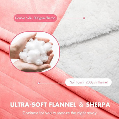 Queen Heated Blanket 84" x 90" - Flannel Sherpa Electric Blanket Queen Size with Dual Control, 5 Heating Levels & 10 Hours Auto Off, Heating Blanket with Overheat Protection for Home(Pink)