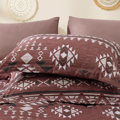 Geniospin Queen Comforter Set - 7 Pieces Bedding Set, Boho Bed in A Bag, Lightweight Soft Aztec Bedding, All Season Bed Comforter Set with Sheets, Pillowcases & Shams