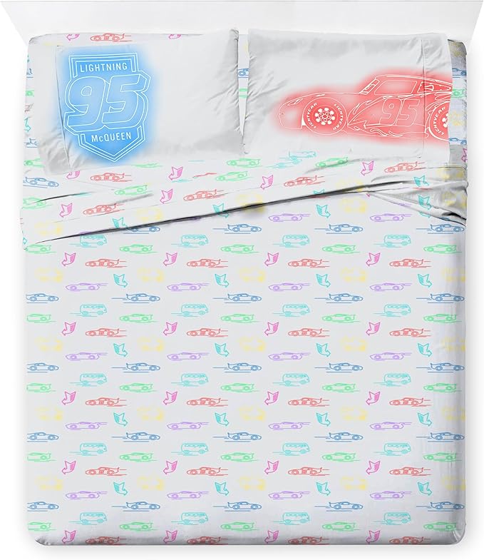 Jay Franco Kids Comforter Set Includes Sheets and Pillow Covers - Soft and Cozy Bed Set for Stylish Room Decor, Black - Cars, 7 Piece Queen Bedding