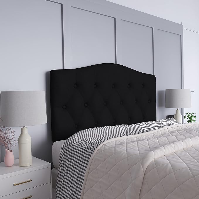 EMMA + OLIVER Tufted Upholstered Queen Size Headboard in Black Fabric