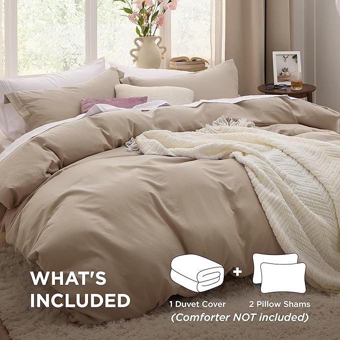 Bedsure Light Brown Duvet Cover Twin/Twin XL Size - 2 Pieces Prewashed Polyester Extra Soft Bedding Set, Includes 1 Twin Duvet Cover 68''x90'' with Zipper Closure & 1 Pillow Sham, No Comforter