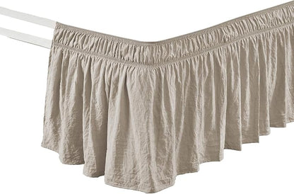 Lush Decor Ruched Ruffle Elastic Easy Wrap Around Bed Skirt Single Twin/Twin XL/Full Neutral - Twin Bed Skirt - Dust Ruffle - Tan Bedskirts