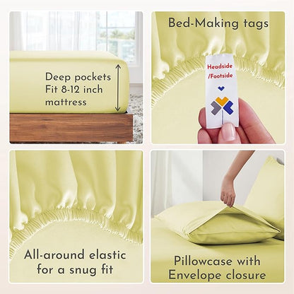 California Design Den Twin Size Sheets Set - Natural 100% Cotton Sheets Twin Size Set, 12" Pockets, Soft Sateen, Breathable and Durable Bedding for Dorm Rooms, College (Buttery Yellow)