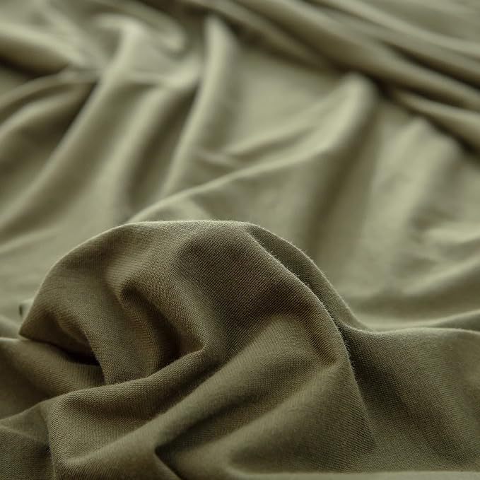 PURE ERA Jersey Knit Pillowcases 100% T-Shirt Cotton Super Soft Comfy Breathable, Set of 2, Queen 20" x 30", Solid Olive Green