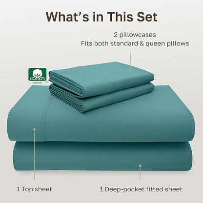 California Design Den 100% Cotton Sheets Full Size Set - Luxury 600 Thread Count Sateen Sheet Sets Full Size Bed with Deep Pockets - Teal Bed Sheets