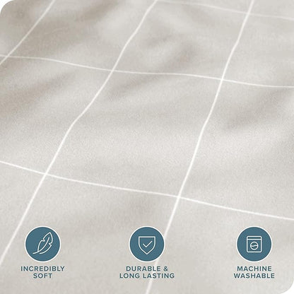 Bare Home Bedding Duvet Cover King Size - Premium 1800 Super Soft Collection - Lightweight, Cooling - Soft Breathable Bedding Duvet Cover (King, Grid - Stone/White)