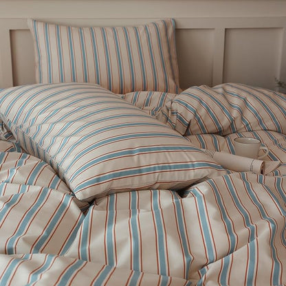 LifeTB Striped Comforter Set Twin XL Size, Fluffy Soft Blue Brown Stripes Pattern Printed Bedding Set, 3 Pieces Lightweight Bedding Comforter Set, Breathable Striped Bed Comforter with 2 Pillowcases