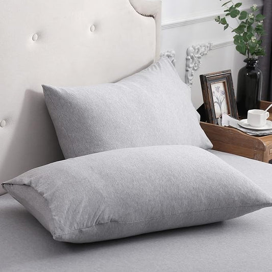 PURE ERA Jersey Knit Pillowcases 100% T-Shirt Cotton Super Soft Comfy Breathable, Set of 2, Standard 20" x 26", Heathered Grey