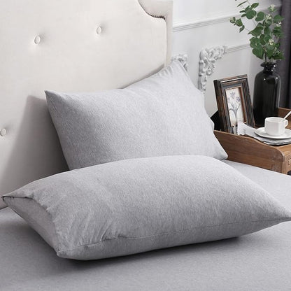 PURE ERA Jersey Knit Pillowcases 100% T-Shirt Cotton Super Soft Comfy Breathable, Set of 2, Queen 20" x 30", Heathered Grey