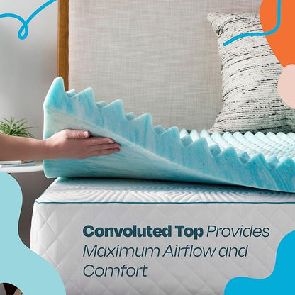 Linenspa 2 Inch Gel Memory Foam Mattress Topper – Egg Crate Style, Reversible for two feels – Promotes Airflow & Relieves Pressure Points – Full