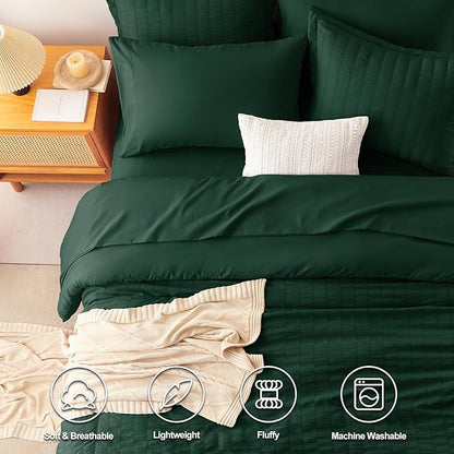 CozyLux Full Size Comforter Sets with Sheets 7 Pieces, Emerald Green Seersucker Bed in a Bag Textured Luxury Soft Bedding Sets with Down Alternative Comforter, Sheets, Pillowcases & Shams All Season