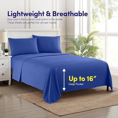 1500 Supreme Collection King Sheet Sets Royal Blue - Luxury Hotel Bed Sheets and Pillowcase Set for King Mattress - Extra Soft, Elastic Corner Straps, Deep Pocket Sheets, King Royal Blue