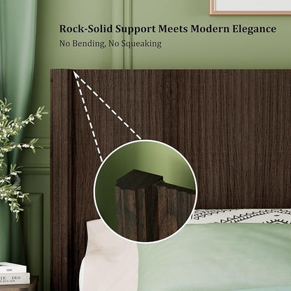 King Size Headboard Only, Modern Fluted Wall-Mounted Head Board with Lighting, Boho Wood Bed headboard Stylish Bedroom Decor, Espresso