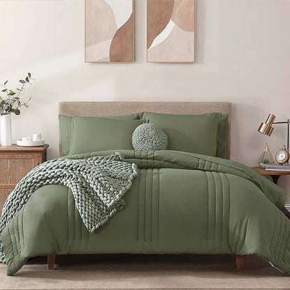 Monbix King Size Comforter Set - 7 Pieces Bed in a Bag King, Light Sage Green Bedding Sets with Comforter, All Seasons Comforter Bed Set with Sheets, Pillowcases & Shams