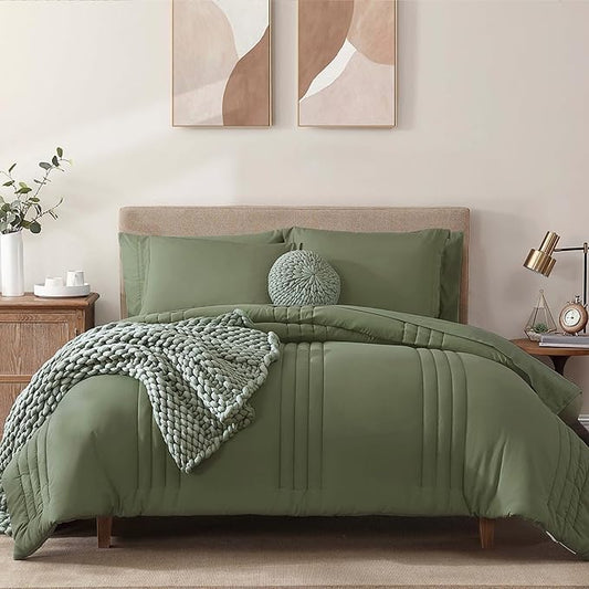 Monbix King Size Comforter Set - 7 Pieces Bed in a Bag King, Light Sage Green Bedding Sets with Comforter, All Seasons Comforter Bed Set with Sheets, Pillowcases & Shams