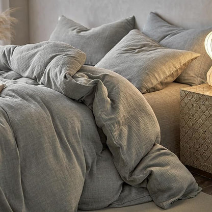 EAVD Dark Grey Duvet Cover Full Soft Breathable 100% Muslin Cotton Gauze Bedding Set with 2 Pillowcases Modern Simple Solid Dark Grey Bedding Set with Zipper Closure